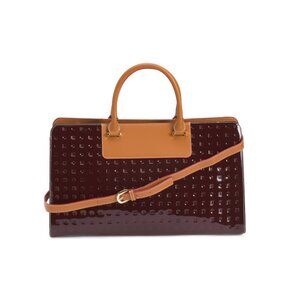 ARCADIA  Italy Patent Leather East West Satchel With Vaccheta Details